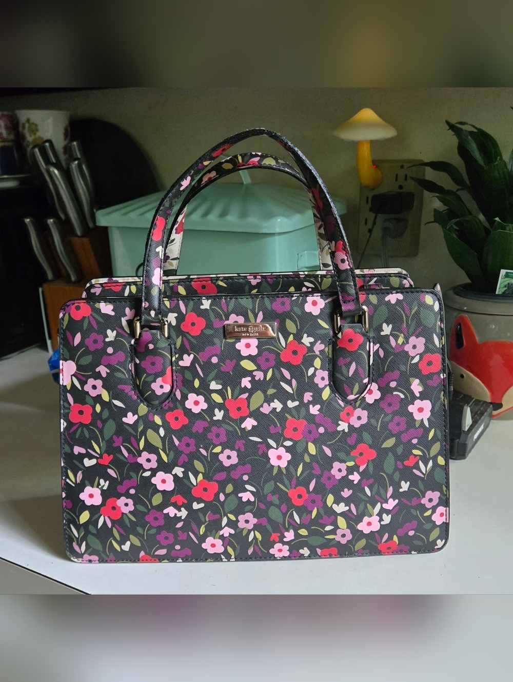 Kate Spade Floral Reese Laurel Satchel Handbag Purse